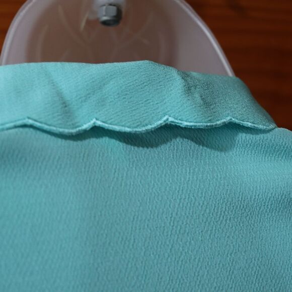 Vintage Asian Teal Blue High Neck Blouse Short Puff Sleeves Small - Picture 9 of 11